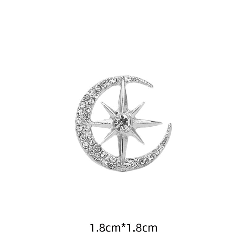 1.8CM Gold Silver Diamond Moon Eight-Pointed Star Suit Brooch 6pcs Silver