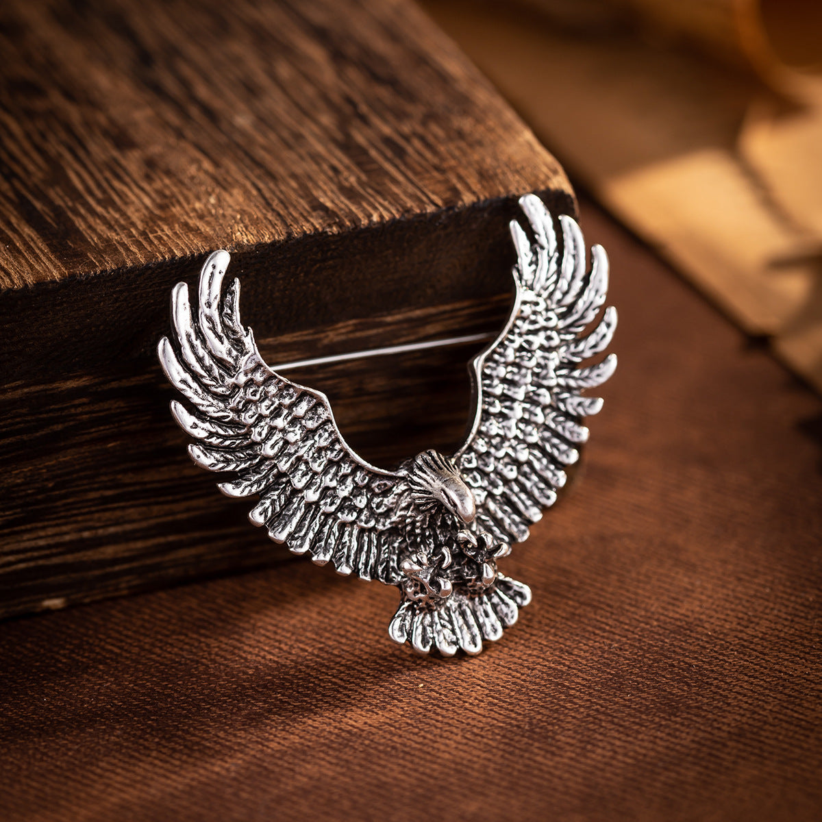 Vintage Gold Silver Retro Eagle Spread Wings Badge Brooch 3pcs Silver