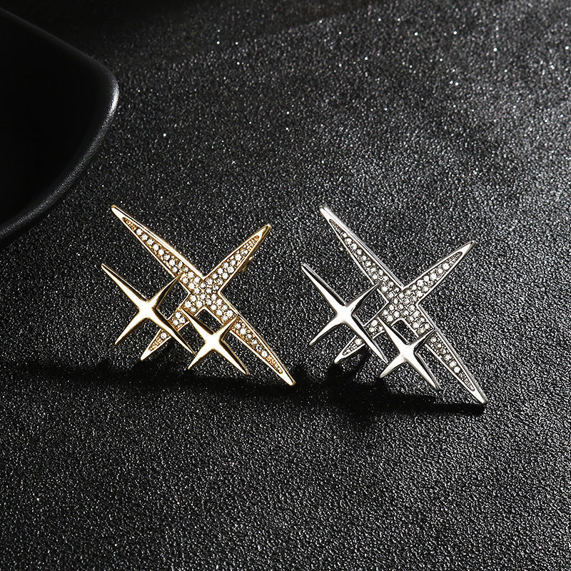 Gold Silver Cross-Shaped Starburst Brooch Pin 4pcs