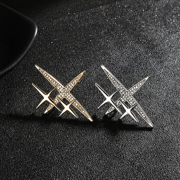 Gold Silver Cross-Shaped Starburst Brooch Pin 4pcs