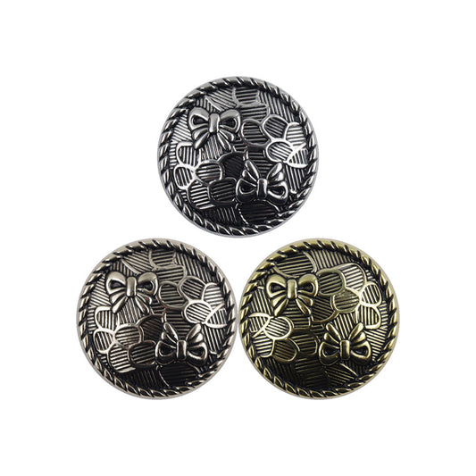 15/18/20/23mm Antique Gold Silver Metal Shank Buttons Bowknot Pattern 20pcs