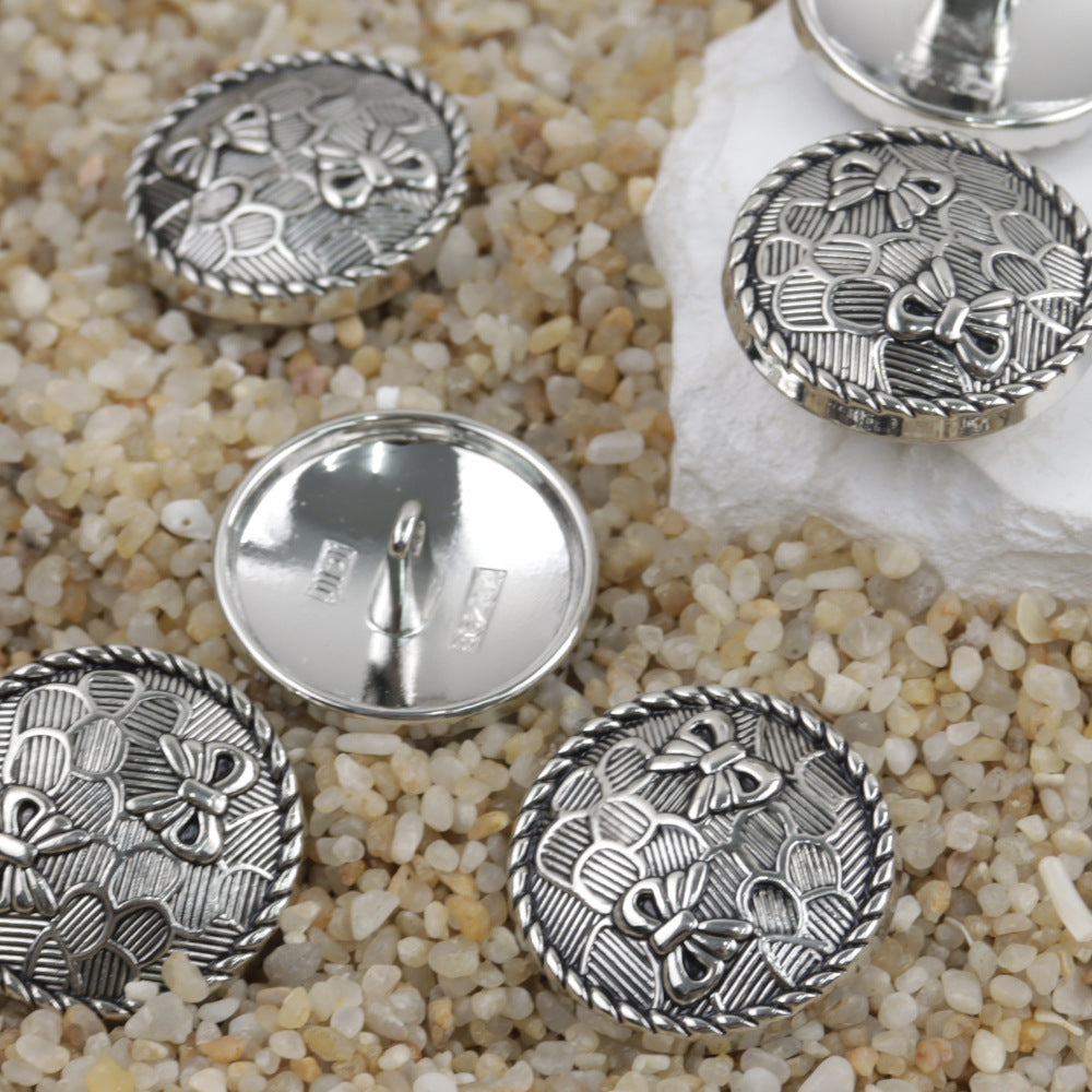 15/18/20/23mm Antique Gold Silver Metal Shank Buttons Bowknot Pattern 20pcs Silver