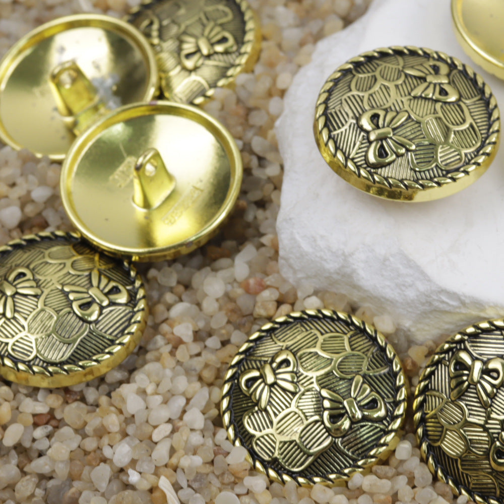 15/18/20/23mm Antique Gold Silver Metal Shank Buttons Bowknot Pattern 20pcs Gold