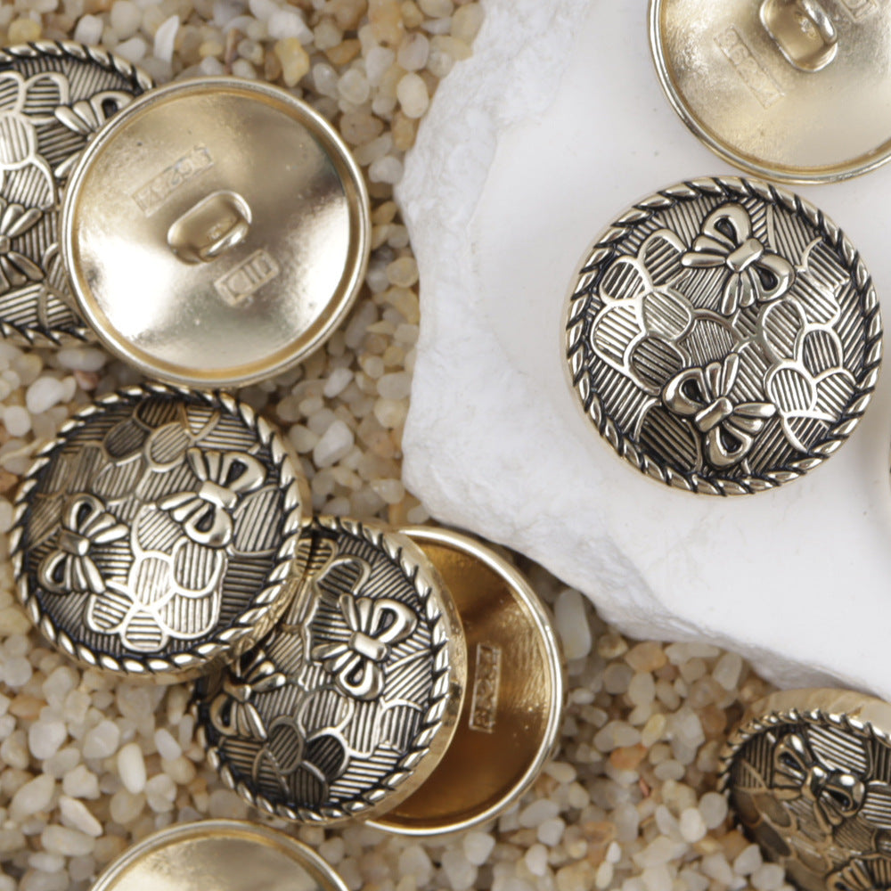 15/18/20/23mm Antique Gold Silver Metal Shank Buttons Bowknot Pattern 20pcs Rose Gold