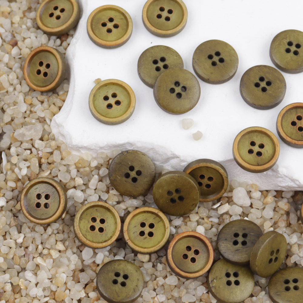 11.5mm Round 4 Hole Black and Brown Cow Bone Buttons for Shirts 12PCS Yellow Green