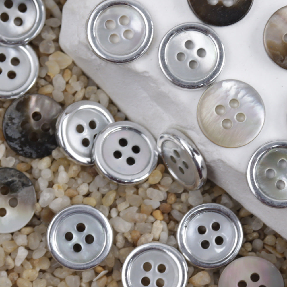11.5mm Round 4 Hole Gold Silver Rim Metal Shell Buttons for Shirts 12pcs Silver
