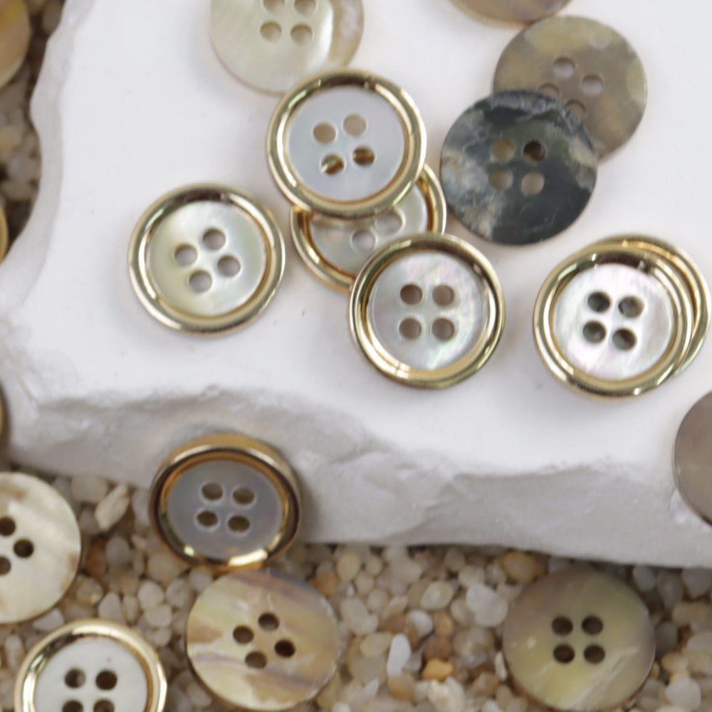 11.5mm Round 4 Hole Gold Silver Rim Metal Shell Buttons for Shirts 12pcs Gold