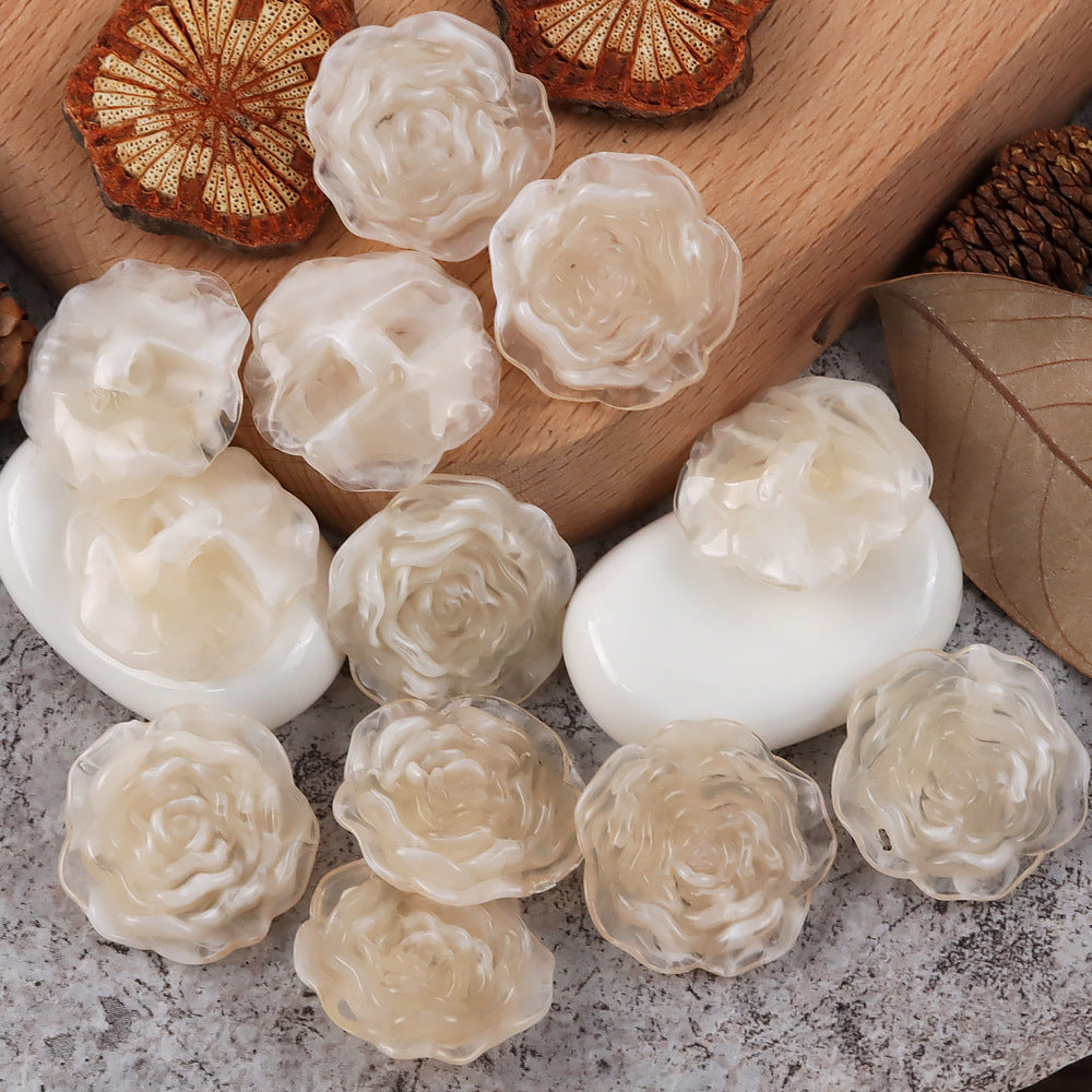 1 inch 3D Rose Resin Buttons with Hidden Holes for Blouses Cardigans 20pcs Beige