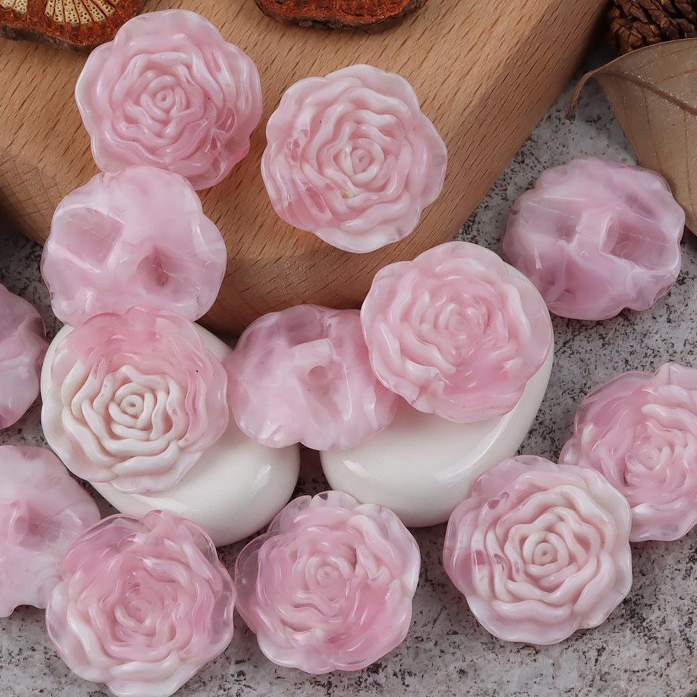 1 inch 3D Rose Resin Buttons with Hidden Holes for Blouses Cardigans 20pcs Pink