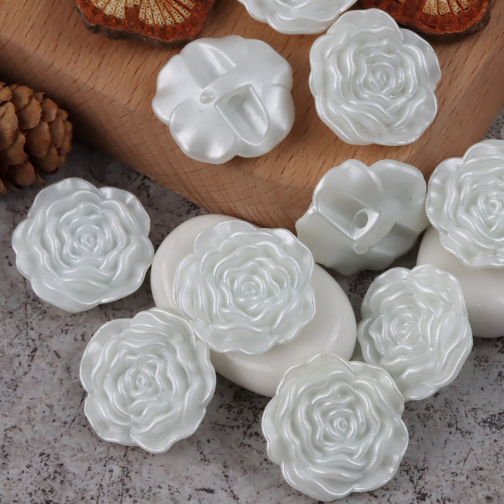 1 inch 3D Rose Resin Buttons with Hidden Holes for Blouses Cardigans 20pcs White
