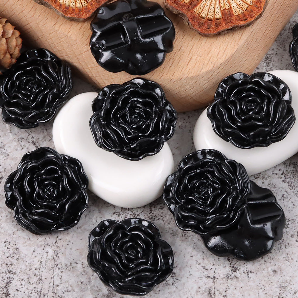 1 inch 3D Rose Resin Buttons with Hidden Holes for Blouses Cardigans 20pcs Black