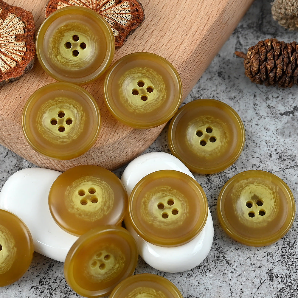 15-25mm Round 4 Hole Colorful Patterned Urea Buttons for Casual Suits Vests Yellow