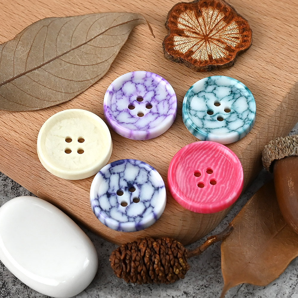 15-25mm Round 4 Hole Colorful Urea Buttons with Imitation Marble Pattern