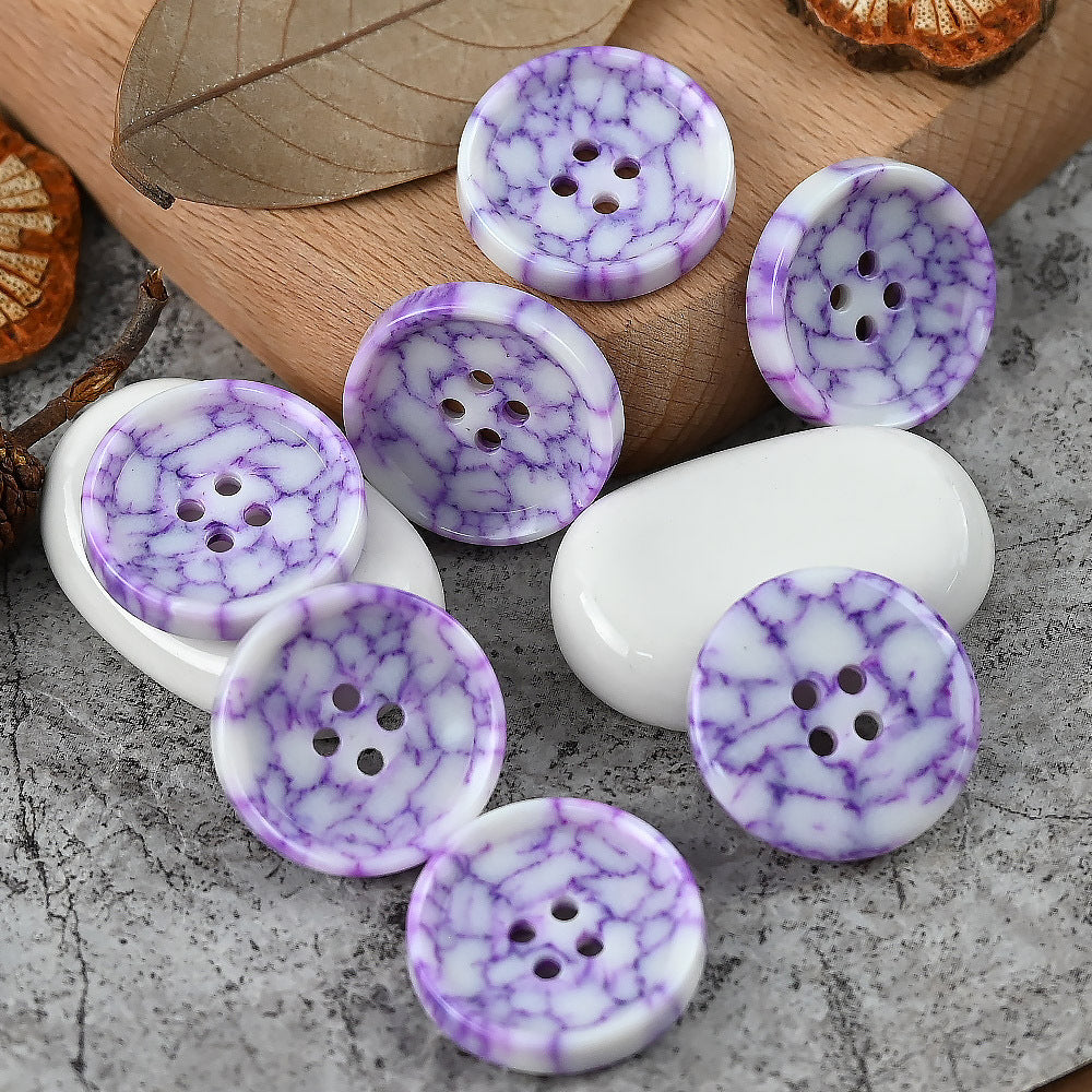 15-25mm Round 4 Hole Colorful Urea Buttons with Imitation Marble Pattern Purple