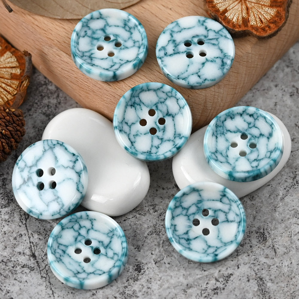 15-25mm Round 4 Hole Colorful Urea Buttons with Imitation Marble Pattern Green
