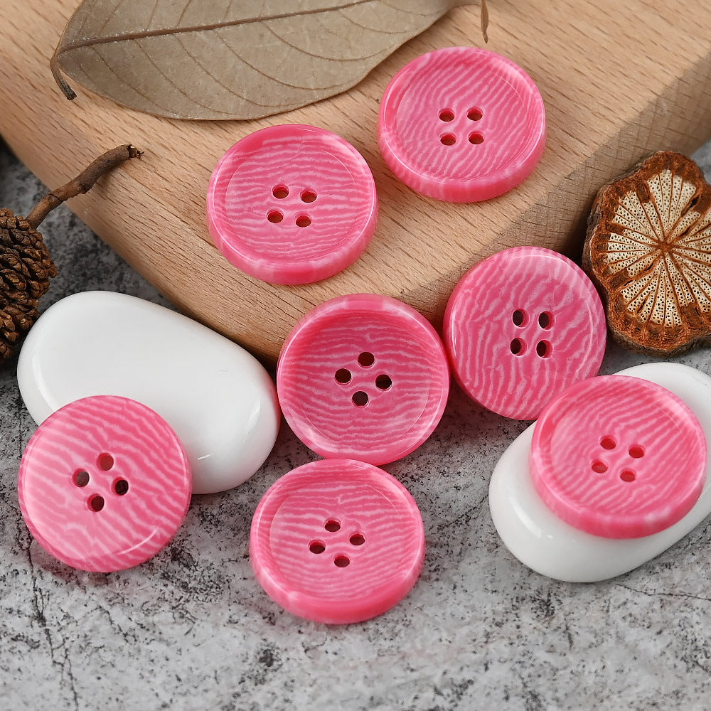 15-25mm Round 4 Hole Colorful Urea Buttons with Imitation Marble Pattern Pink