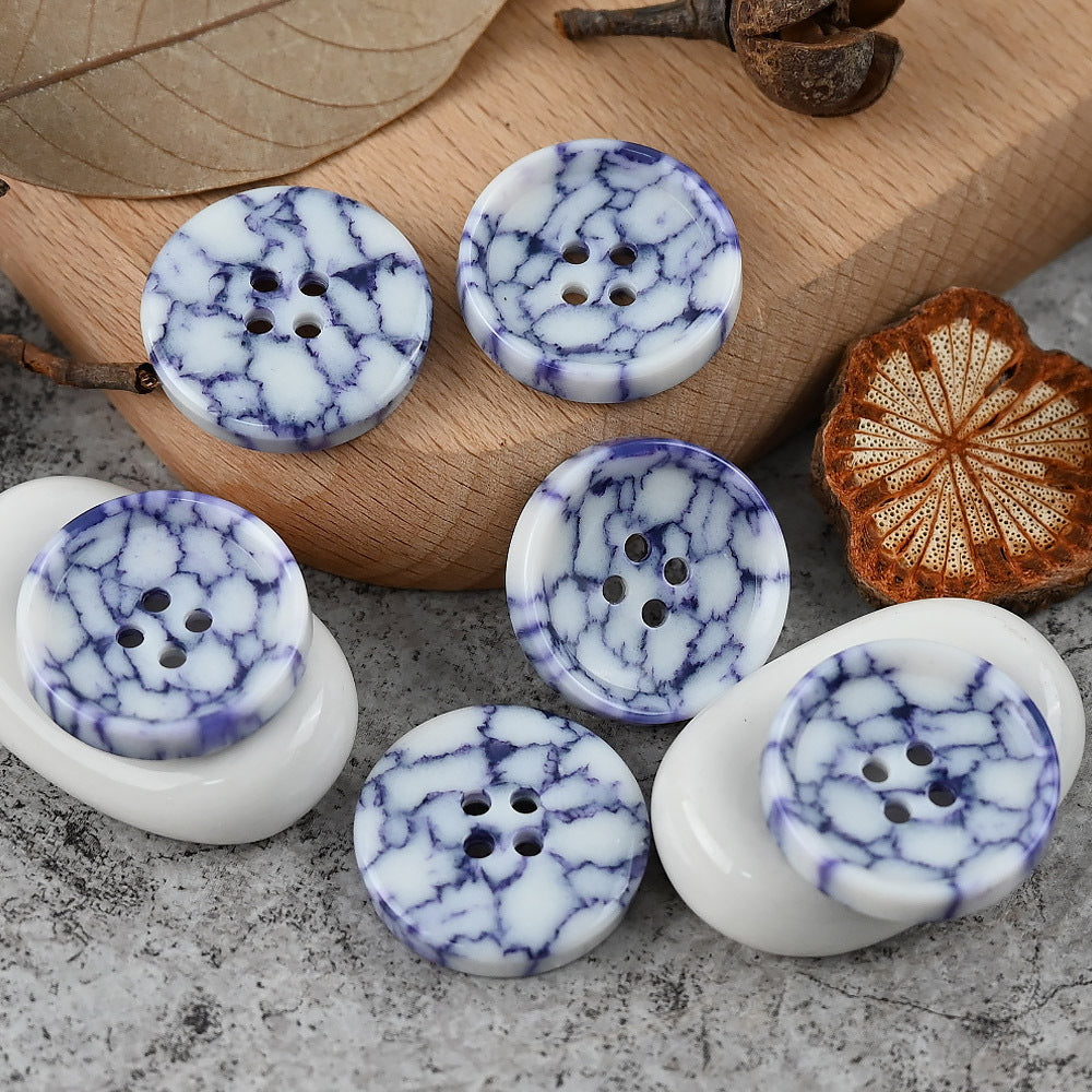 15-25mm Round 4 Hole Colorful Urea Buttons with Imitation Marble Pattern Blue