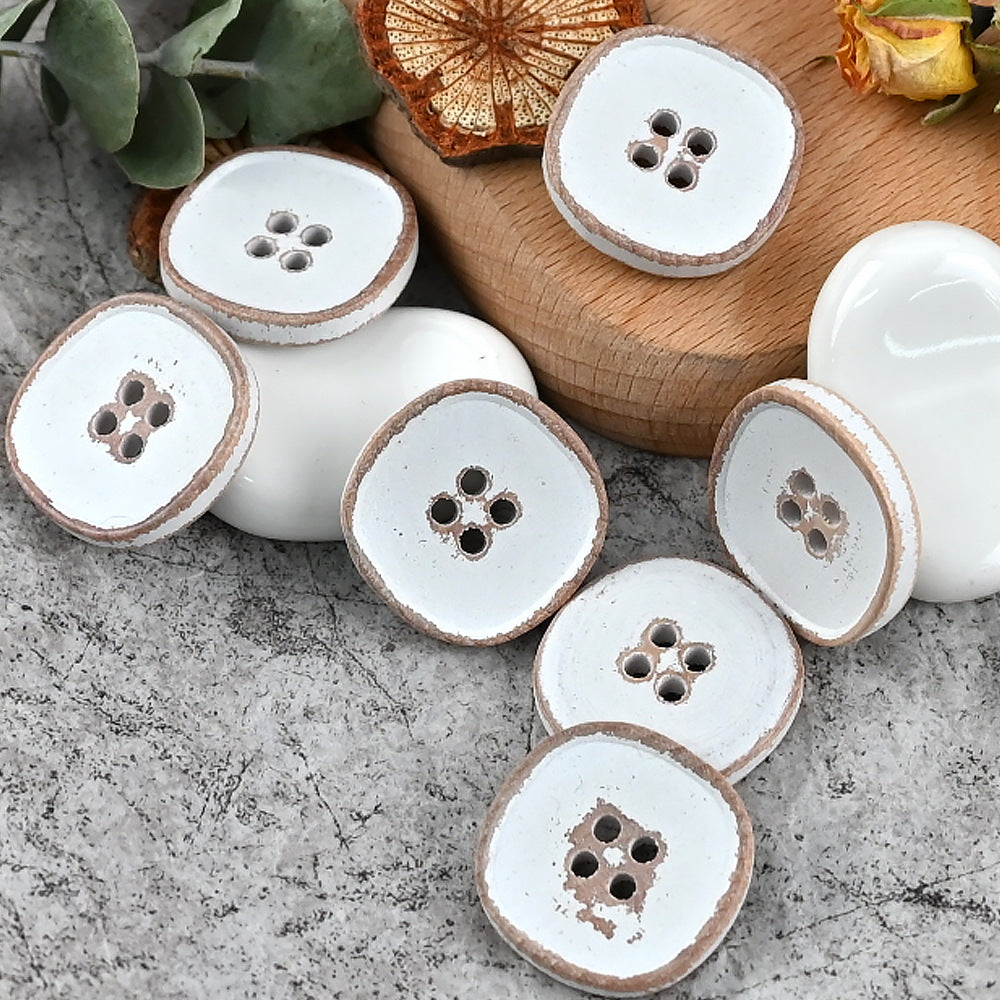 11.5-30mm White Purple Beige Solid Wood Buttons for Vintage Shirts Jackets 30pcs White