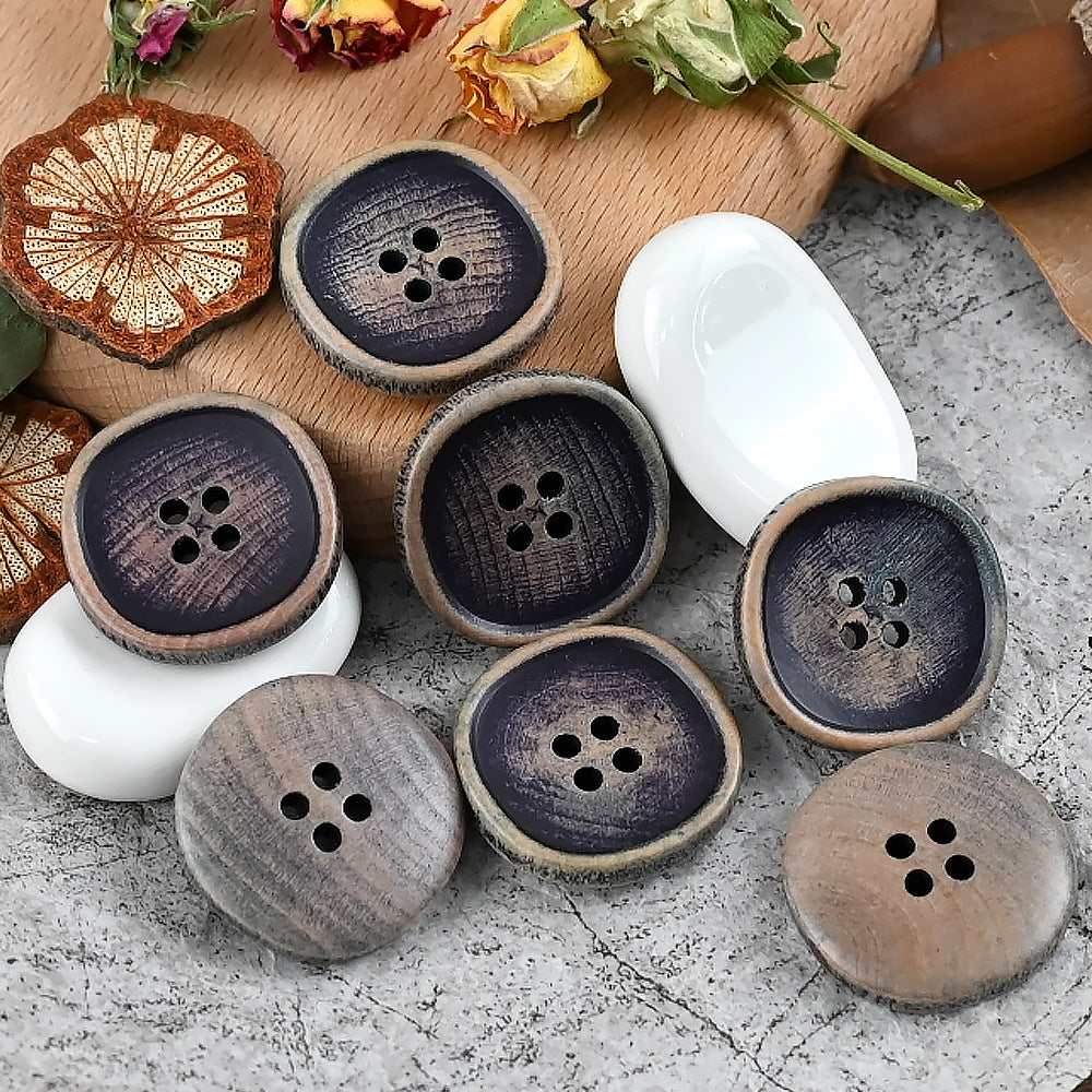 11.5-30mm White Purple Beige Solid Wood Buttons for Vintage Shirts Jackets 30pcs Purple