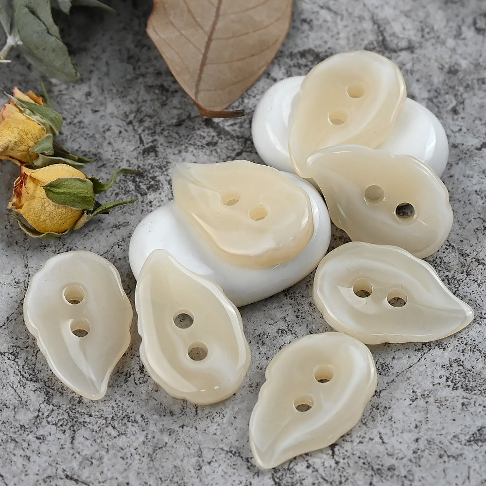 32x21mm Amber Beige Irregular Leaf Shaped 2 Hole Resin Buttons for Coats 40pcs Beige