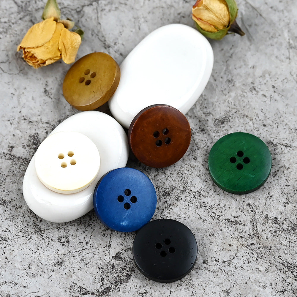 15 - 25mm Round 4 Hole Vintage Chinese Style Cow Bone Buttons 10PCS