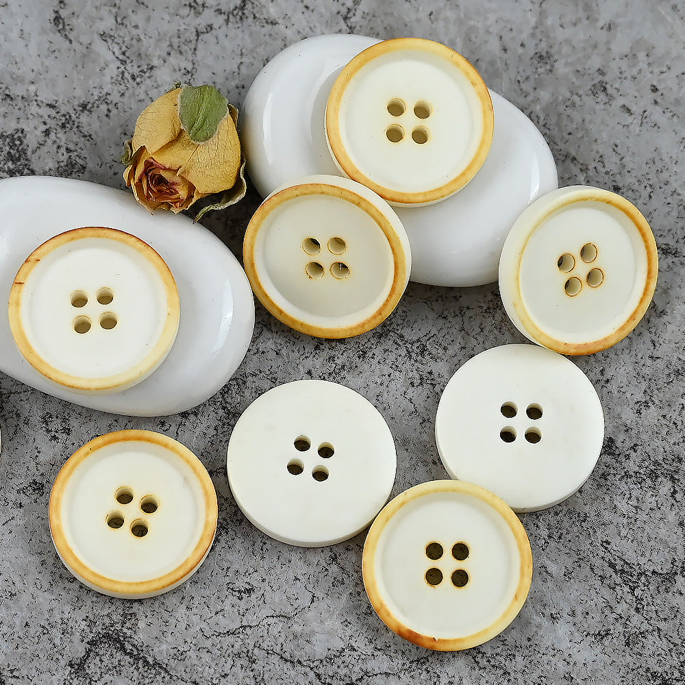 15 - 25mm Round 4 Hole Vintage Chinese Style Cow Bone Buttons 10PCS Beige