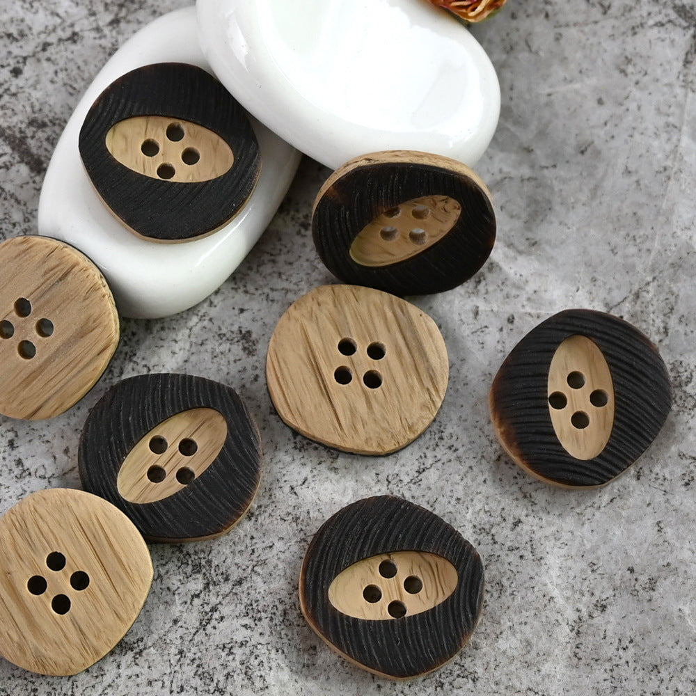 18-28mm Imitation Wood Grain Vintage Resin Buttons for Woolen Sweaters 20pcs Brown Coffee