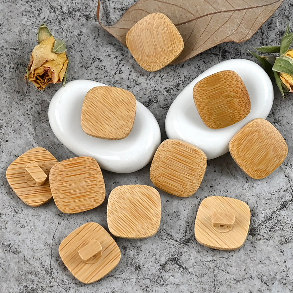 11.5-20mm Square Round Oval Natural Bamboo Shank Mushroom Buttons 100pcs Square