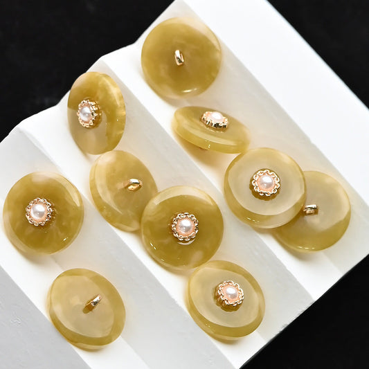 11.5-20mm Mustard Yellow Black Pearl Resin Alloy Shank Buttons 20pcs Yellow