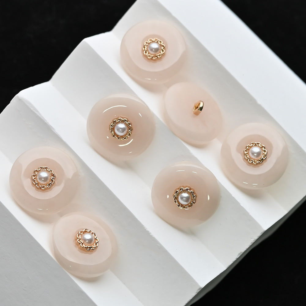 11.5-20mm Mustard Yellow Black Pearl Resin Alloy Shank Buttons 20pcs Beige