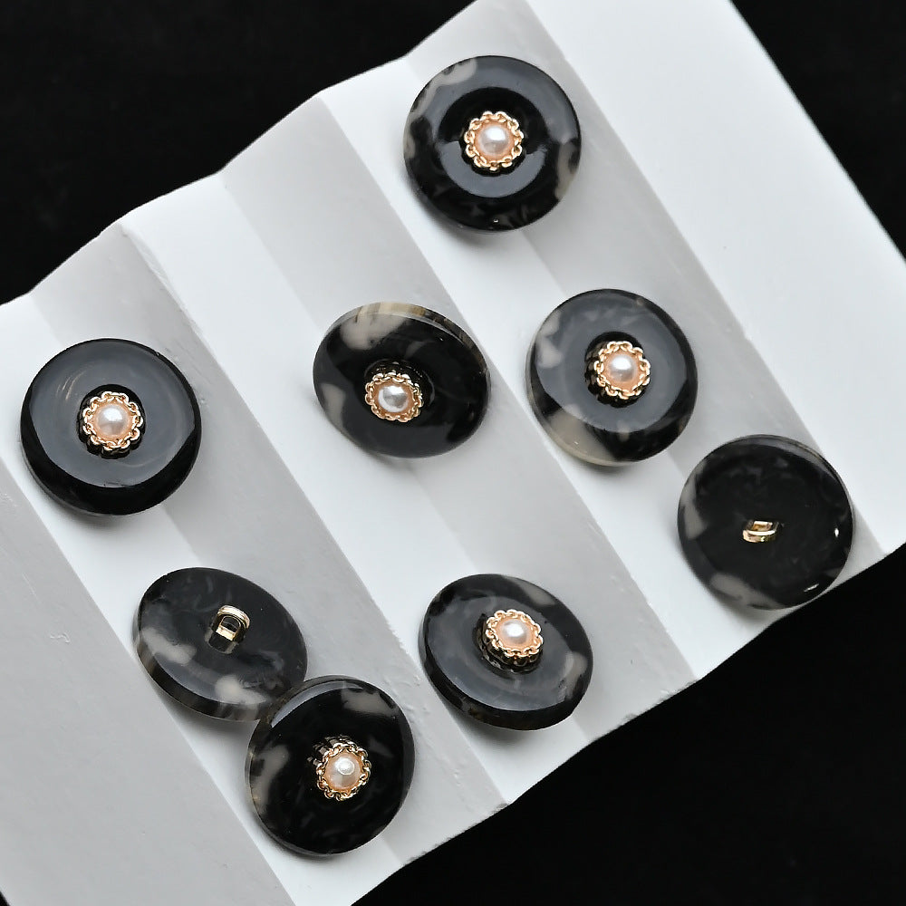 11.5-20mm Mustard Yellow Black Pearl Resin Alloy Shank Buttons 20pcs Black