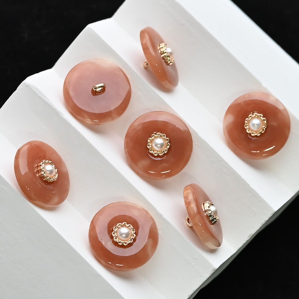 11.5-20mm Mustard Yellow Black Pearl Resin Alloy Shank Buttons 20pcs Pink