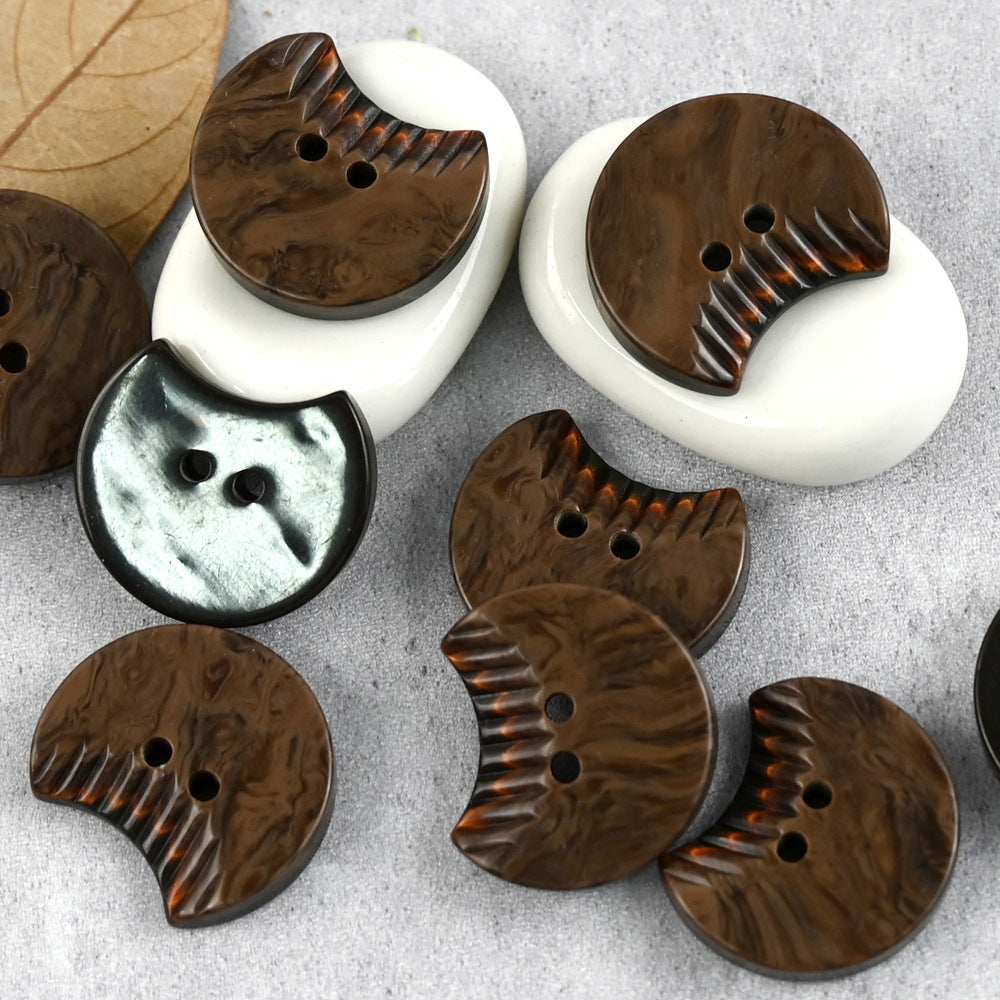 Crescent Shaped Resin Buttons Little Devil Emoji 2 Hole for Sweater Coat 30pcs Brown
