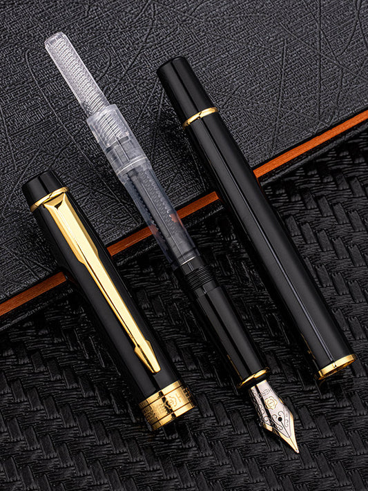 Hero E608 Fountain Pen – Black Lacquer Gold Clip