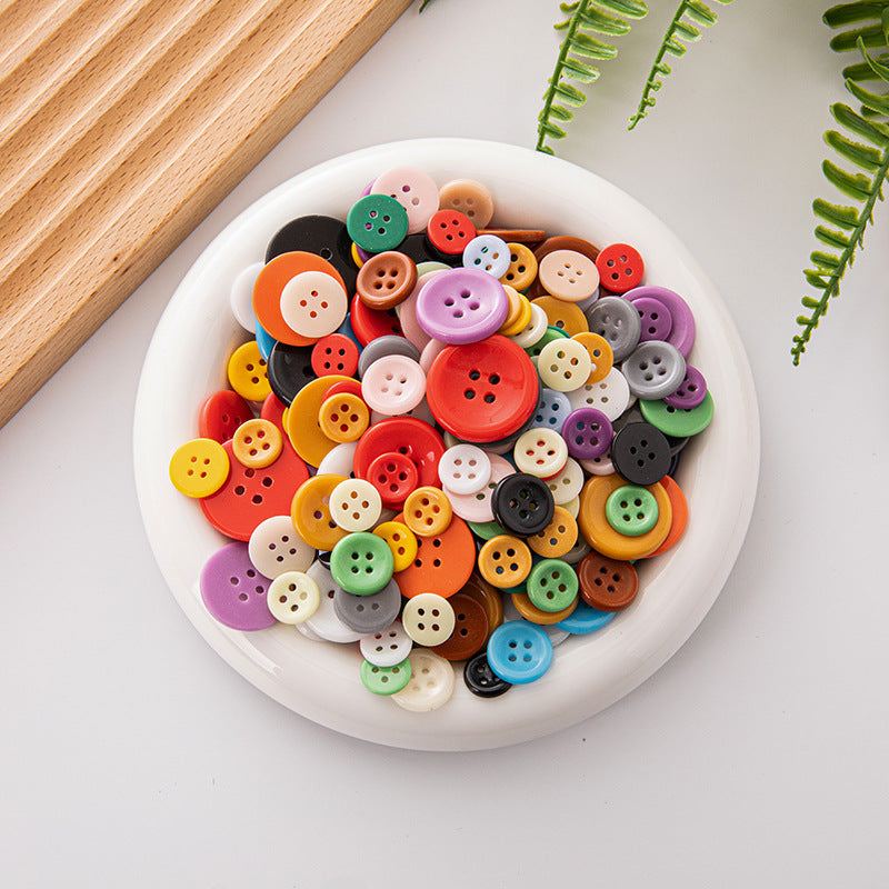 Solid Color Round 4 Hole Ceramic Kids Clothing DIY Buttons,55 Pack
