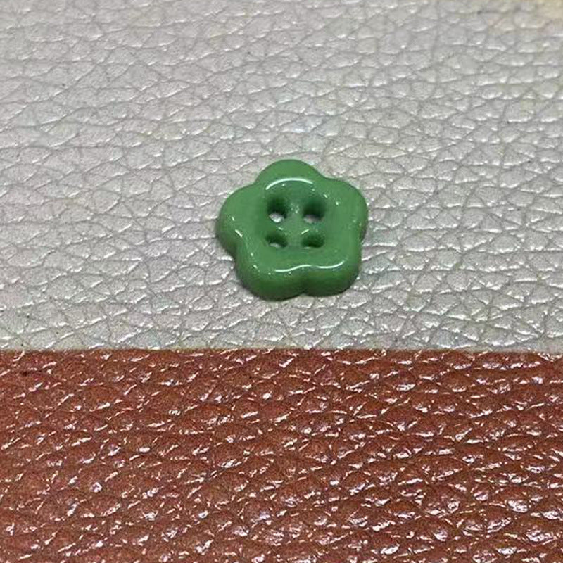 Simple Flower Shaped Four Hole Ceramic Clothing Buttons,10pcs Green