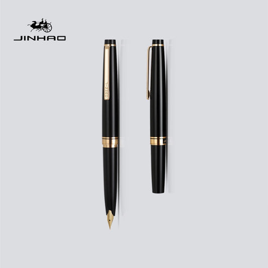 Jinhao 59 Mini Fountain Pen — Compact 118mm Black Barrel, Gold Clip, Converter Included