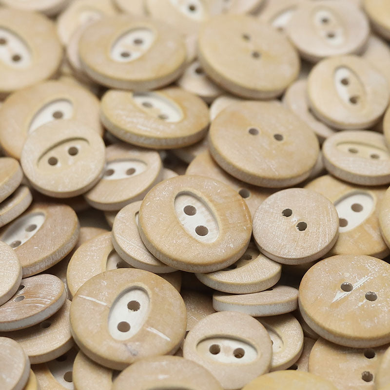 Natural Wood Buttons Floral Oval Triangular Patterns 30 Pack