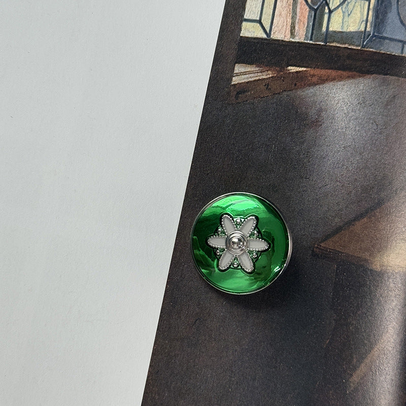 Oil-Painted Flower Pattern Alloy Base Buttons 5pcs Green Gray