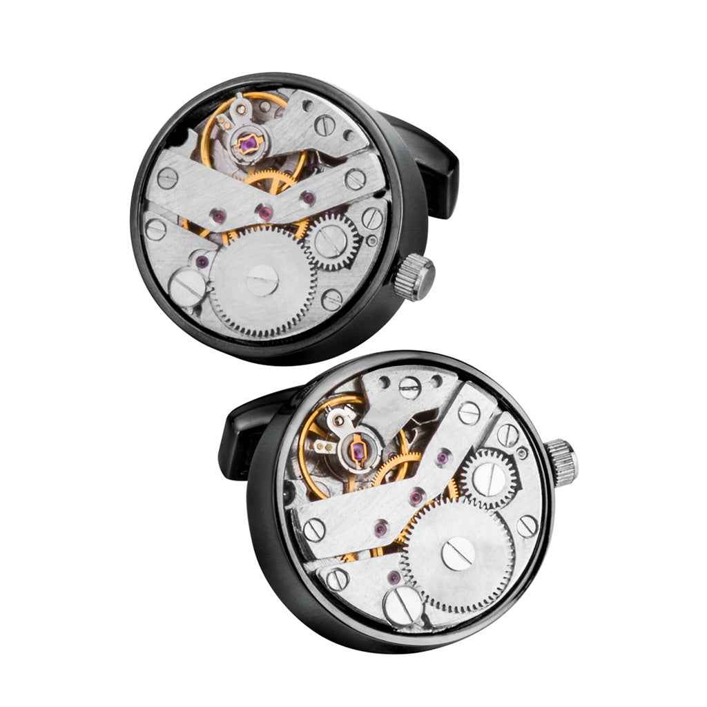 22mm Punk-Style Mechanical Watch Movement Cufflinks Gunmetal