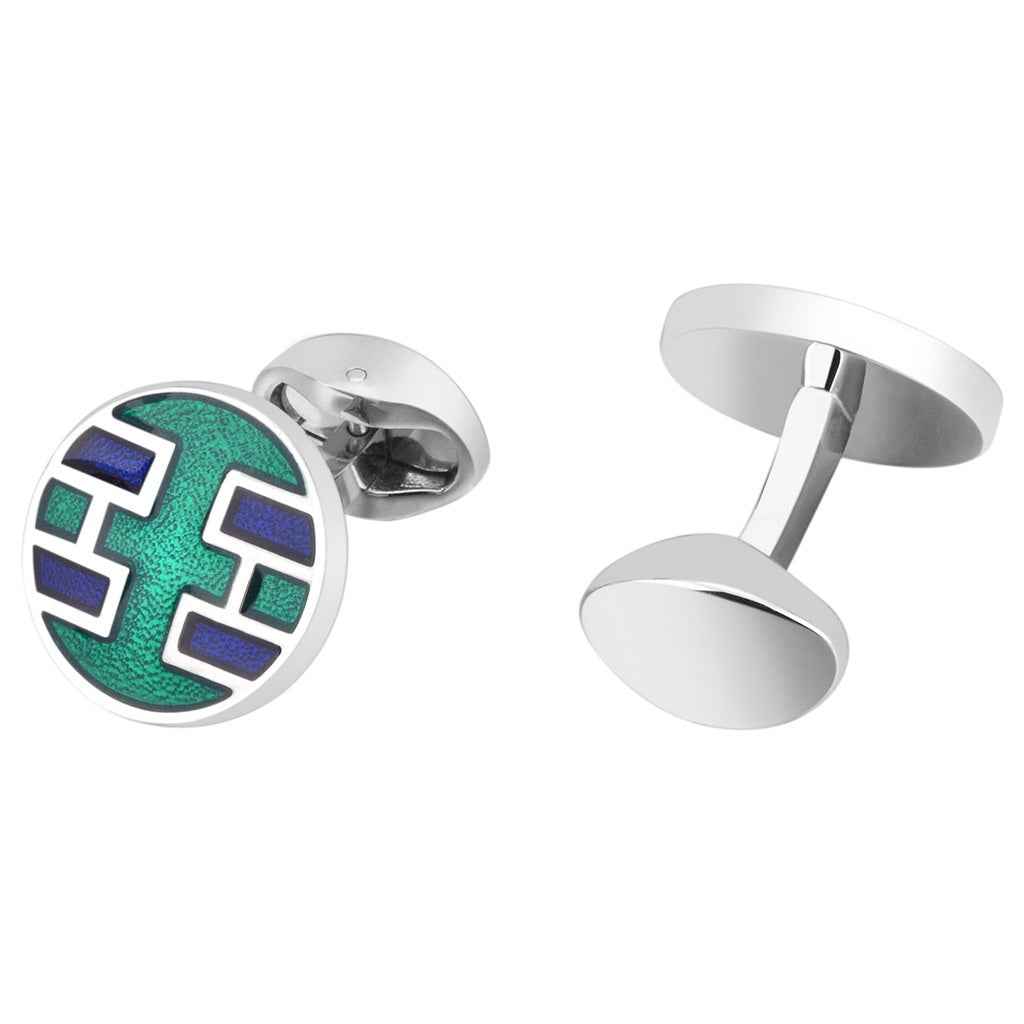 Elegant Green Business Round Men's Metal Enamel Shirt Cufflinks