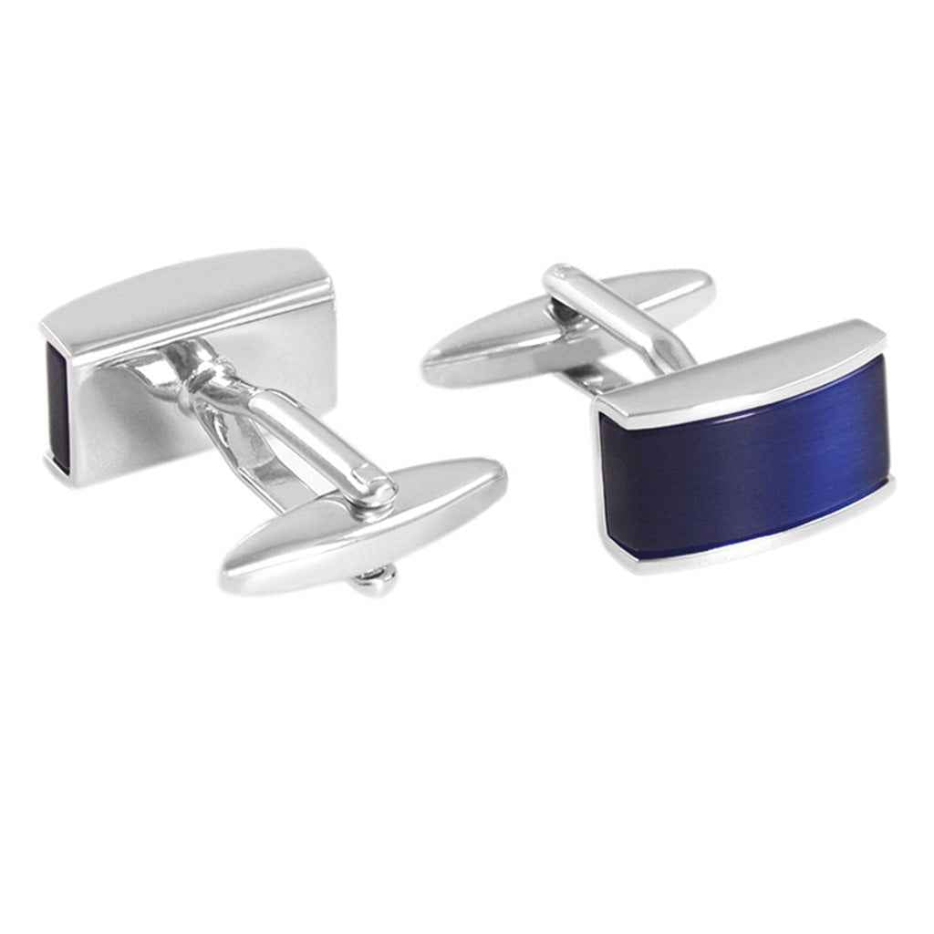 Brass & Rhodium-Plated Blue Cat's Eye Cufflinks