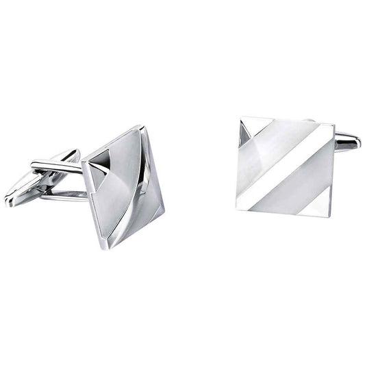 Unique Men's White Slash Double-Row Cat's Eye Cufflinks