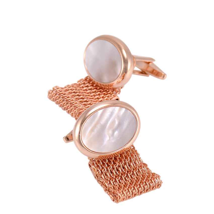 Rose Gold Chain-Inlaid Cufflinks with White Mother-of-Pearl