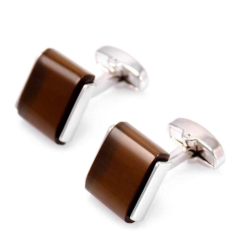Square Brown Cat's Eye Cufflinks