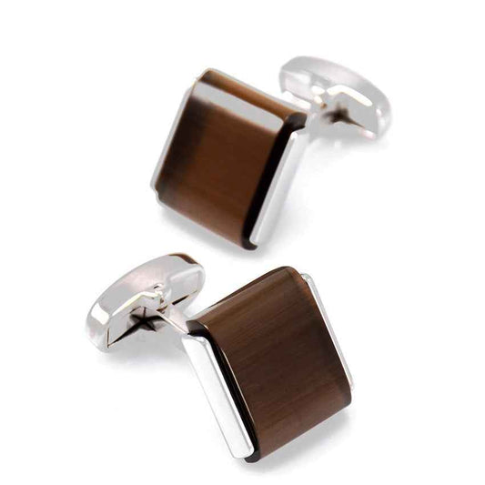 Square Brown Cat's Eye Cufflinks