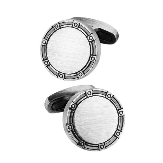 Classic Round Antique Silver Brushed Metal Cufflinks