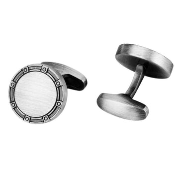 Classic Round Antique Silver Brushed Metal Cufflinks