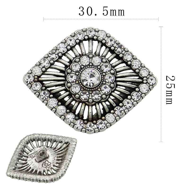 25x30.5mm Antique Silver Hollow Eye-Shaped Rhinestone Shank Buttons