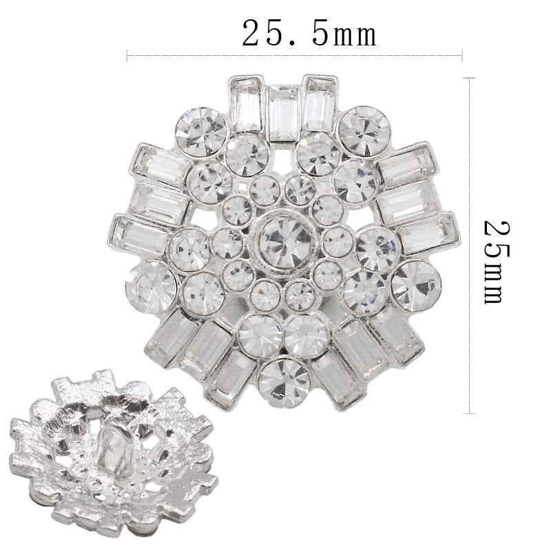 25.5x25mm Five-Pointed Star Rhinestone Shank Buttons 10pcs Silver